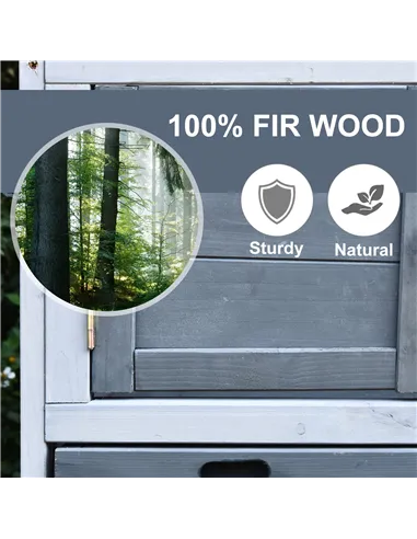 PawHut Small Animal Two-Level Fir Wood Guinea Pigs Hutches w/ Ramp Burnt Grey