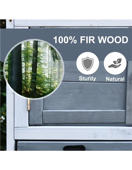 PawHut Small Animal Two-Level Fir Wood Guinea Pigs Hutches w/ Ramp Burnt Grey