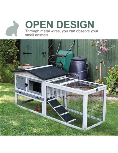 PawHut Small Animal Two-Level Fir Wood Guinea Pigs Hutches w/ Ramp Burnt Grey