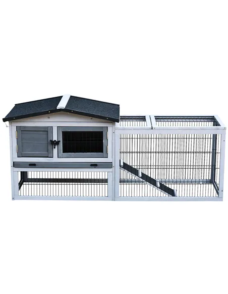 PawHut Small Animal Two-Level Fir Wood Guinea Pigs Hutches w/ Ramp Burnt Grey