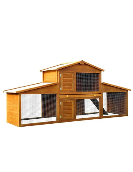 PawHut Small Animal Deluxe XXL Fir Wood 2-Tier Guinea Pigs Hutches Natural Wood Tone