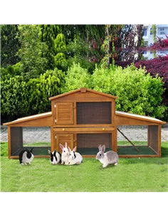 PawHut Small Animal Deluxe XXL Fir Wood 2-Tier Guinea Pigs Hutches Natural Wood Tone 2