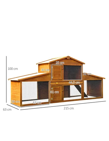 PawHut Small Animal Deluxe XXL Fir Wood 2-Tier Guinea Pigs Hutches Natural Wood Tone