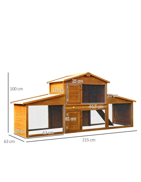 PawHut Small Animal Deluxe XXL Fir Wood 2-Tier Guinea Pigs Hutches Natural Wood Tone