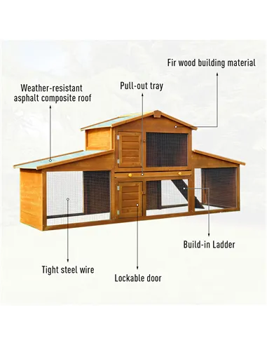 PawHut Small Animal Deluxe XXL Fir Wood 2-Tier Guinea Pigs Hutches Natural Wood Tone