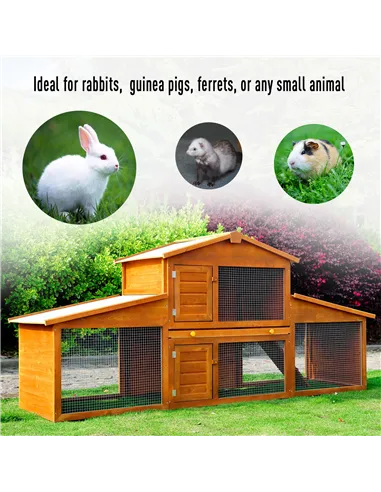 PawHut Small Animal Deluxe XXL Fir Wood 2-Tier Guinea Pigs Hutches Natural Wood Tone