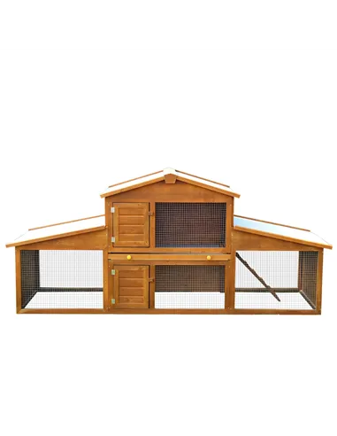 PawHut Small Animal Deluxe XXL Fir Wood 2-Tier Guinea Pigs Hutches Natural Wood Tone