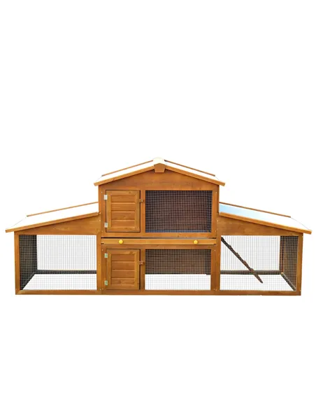 PawHut Small Animal Deluxe XXL Fir Wood 2-Tier Guinea Pigs Hutches Natural Wood Tone