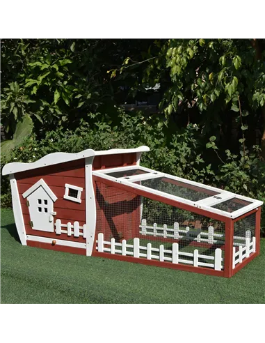 PawHut Rabbits Outdoor Fir Wood Guinea Pigs Hutches w/ Ramp Wine-Brown