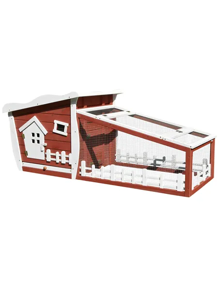 PawHut Rabbits Outdoor Fir Wood Guinea Pigs Hutches w/ Ramp Wine-Brown