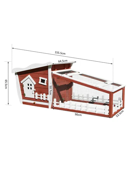 PawHut Rabbits Outdoor Fir Wood Guinea Pigs Hutches w/ Ramp Wine-Brown