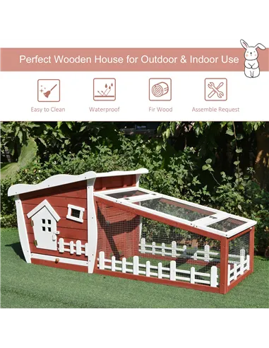 PawHut Rabbits Outdoor Fir Wood Guinea Pigs Hutches w/ Ramp Wine-Brown