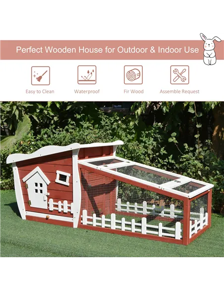 PawHut Rabbits Outdoor Fir Wood Guinea Pigs Hutches w/ Ramp Wine-Brown