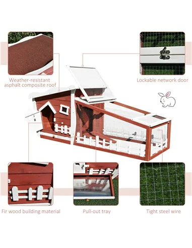 PawHut Rabbits Outdoor Fir Wood Guinea Pigs Hutches w/ Ramp Wine-Brown