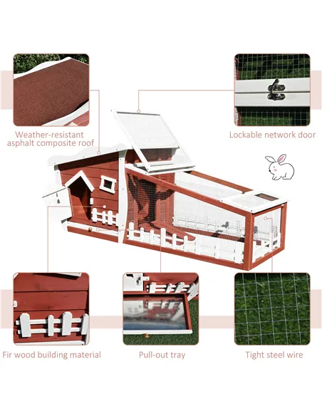PawHut Rabbits Outdoor Fir Wood Guinea Pigs Hutches w/ Ramp Wine-Brown