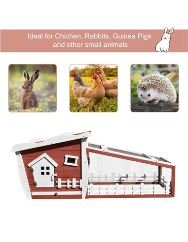 PawHut Rabbits Outdoor Fir Wood Guinea Pigs Hutches w/ Ramp Wine-Brown