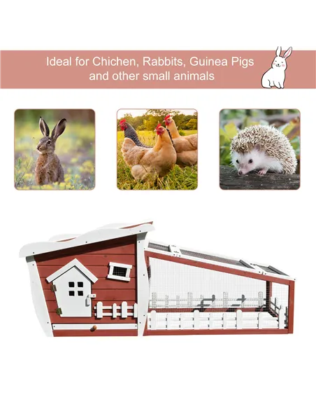 PawHut Rabbits Outdoor Fir Wood Guinea Pigs Hutches w/ Ramp Wine-Brown