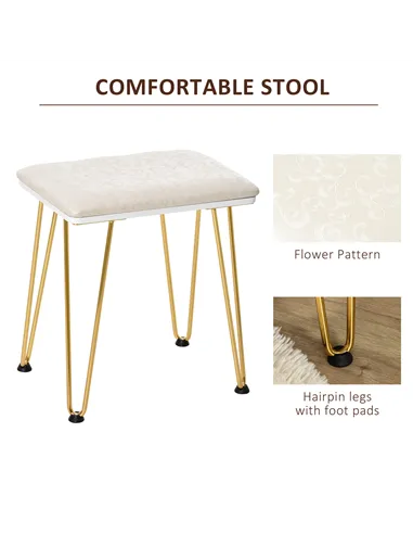 HOMCOM Dressing Table Set with LED Light, Round Mirror, Vanity Makeup Table with 2 Drawers and Cushioned Stool for Bedroom, Whit