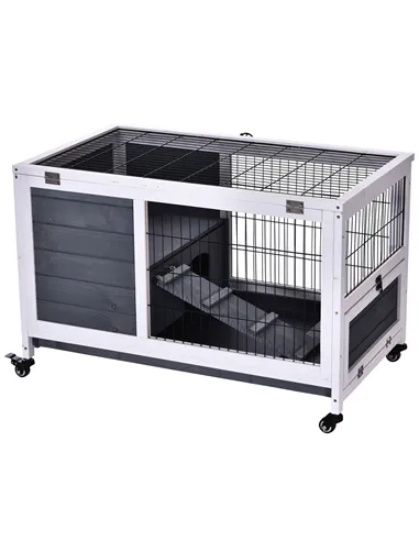 PawHut Rabbits Indoor Fir Wood Lift-Top Hutch Guinea Pigs Hutches-Grey and White