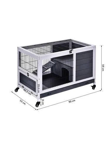 PawHut Rabbits Indoor Fir Wood Lift-Top Hutch Guinea Pigs Hutches-Grey and White