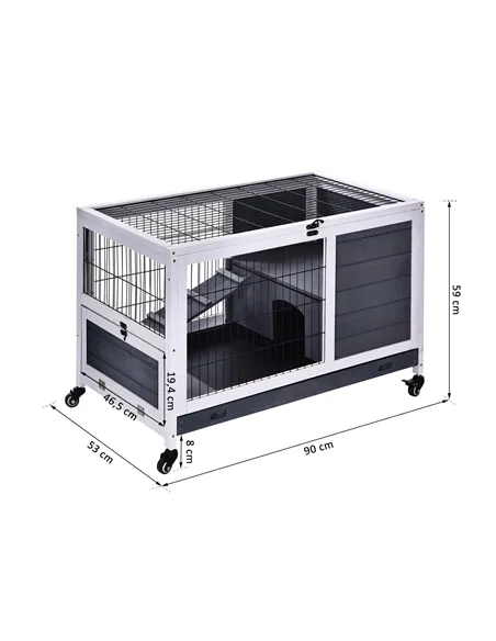PawHut Rabbits Indoor Fir Wood Lift-Top Hutch Guinea Pigs Hutches-Grey and White