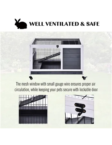 PawHut Rabbits Indoor Fir Wood Lift-Top Hutch Guinea Pigs Hutches-Grey and White