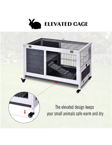 PawHut Rabbits Indoor Fir Wood Lift-Top Hutch Guinea Pigs Hutches-Grey and White