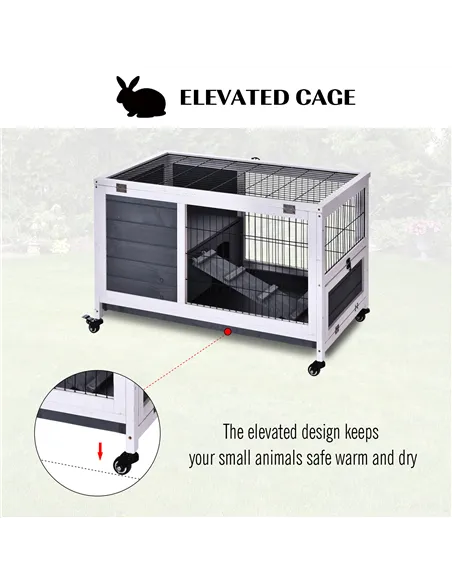 PawHut Rabbits Indoor Fir Wood Lift-Top Hutch Guinea Pigs Hutches-Grey and White