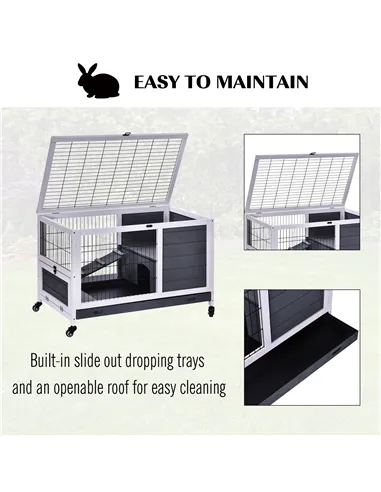 PawHut Rabbits Indoor Fir Wood Lift-Top Hutch Guinea Pigs Hutches-Grey and White