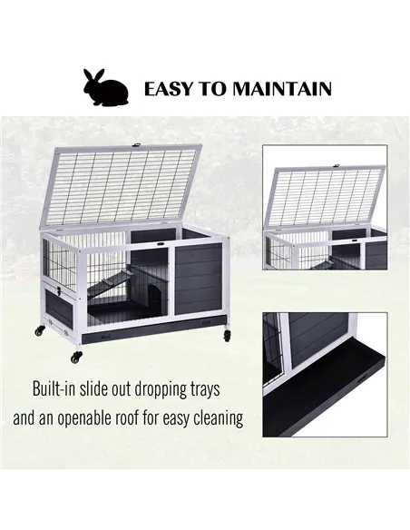 PawHut Rabbits Indoor Fir Wood Lift-Top Hutch Guinea Pigs Hutches-Grey and White