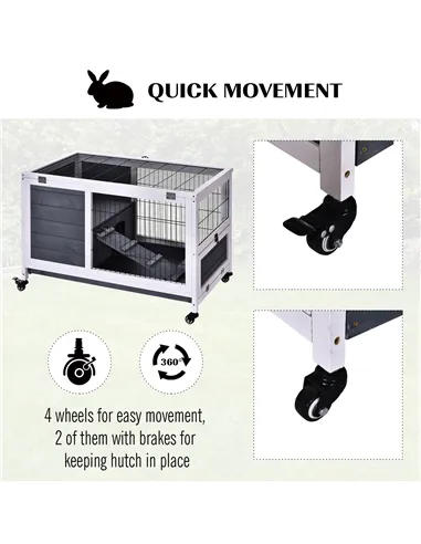PawHut Rabbits Indoor Fir Wood Lift-Top Hutch Guinea Pigs Hutches-Grey and White