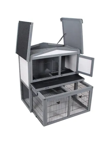 PawHut Rabbits 2-Tier Fur Wood Outdoor Hutch Guinea Pigs Hutches Grey
