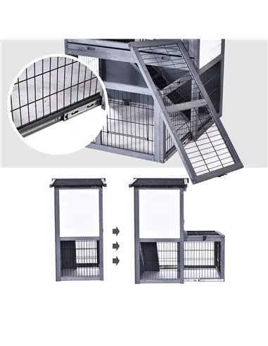 PawHut Rabbits 2-Tier Fur Wood Outdoor Hutch Guinea Pigs Hutches Grey