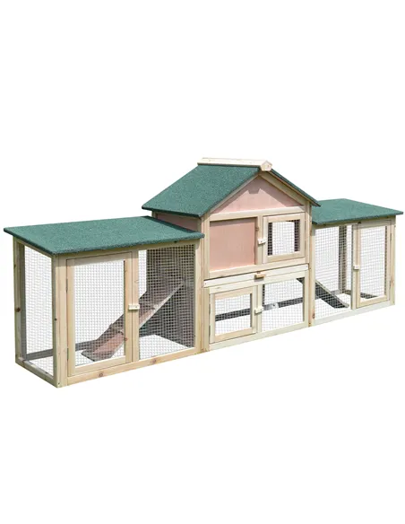 PawHut Guinea Pigs Hutches, 210Lx45.5Wx84.5H cm, Fir Wood-Natural Wood Colour