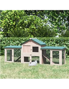 PawHut Guinea Pigs Hutches, 210Lx45.5Wx84.5H cm, Fir Wood-Natural Wood Colour 2