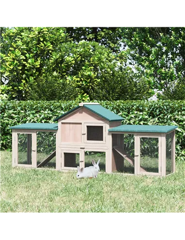 PawHut Guinea Pigs Hutches, 210Lx45.5Wx84.5H cm, Fir Wood-Natural Wood Colour