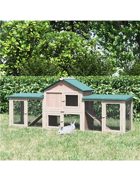 PawHut Guinea Pigs Hutches, 210Lx45.5Wx84.5H cm, Fir Wood-Natural Wood Colour