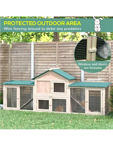 PawHut Guinea Pigs Hutches, 210Lx45.5Wx84.5H cm, Fir Wood-Natural Wood Colour