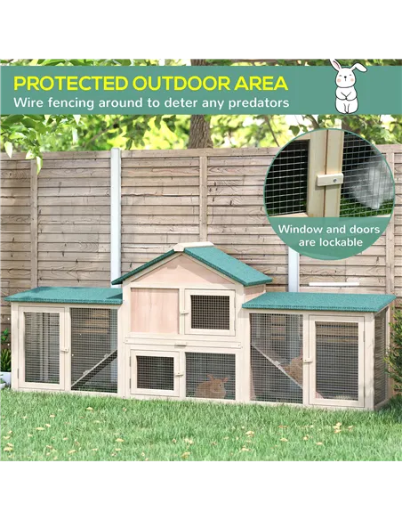 PawHut Guinea Pigs Hutches, 210Lx45.5Wx84.5H cm, Fir Wood-Natural Wood Colour