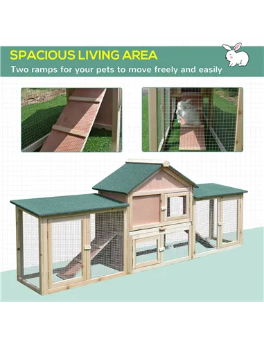 PawHut Guinea Pigs Hutches, 210Lx45.5Wx84.5H cm, Fir Wood-Natural Wood Colour