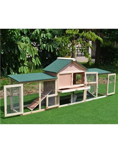 PawHut Guinea Pigs Hutches, 210Lx45.5Wx84.5H cm, Fir Wood-Natural Wood Colour