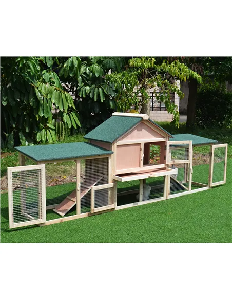PawHut Guinea Pigs Hutches, 210Lx45.5Wx84.5H cm, Fir Wood-Natural Wood Colour
