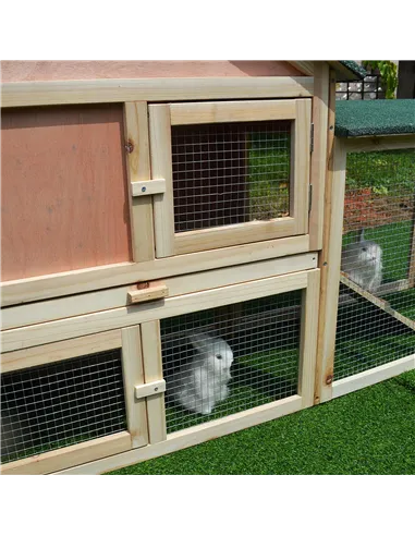 PawHut Guinea Pigs Hutches, 210Lx45.5Wx84.5H cm, Fir Wood-Natural Wood Colour