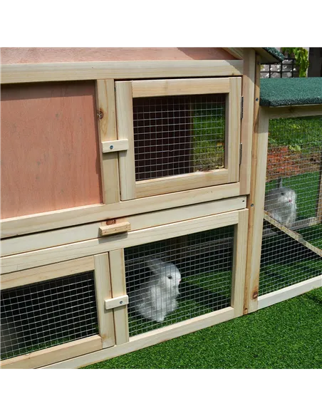 PawHut Guinea Pigs Hutches, 210Lx45.5Wx84.5H cm, Fir Wood-Natural Wood Colour