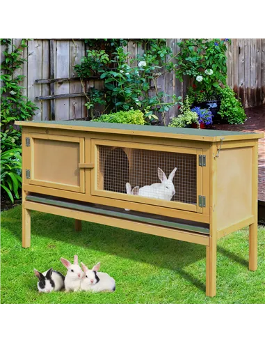 PawHut Guinea Pigs Hutches, 115Lx44.3Wx65H cm, Fir Wood-Yellow/Green