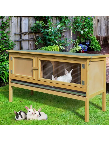 PawHut Guinea Pigs Hutches, 115Lx44.3Wx65H cm, Fir Wood-Yellow/Green