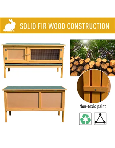 PawHut Guinea Pigs Hutches, 115Lx44.3Wx65H cm, Fir Wood-Yellow/Green