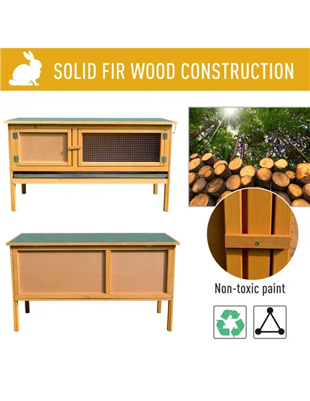 PawHut Guinea Pigs Hutches, 115Lx44.3Wx65H cm, Fir Wood-Yellow/Green