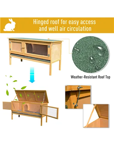 PawHut Guinea Pigs Hutches, 115Lx44.3Wx65H cm, Fir Wood-Yellow/Green