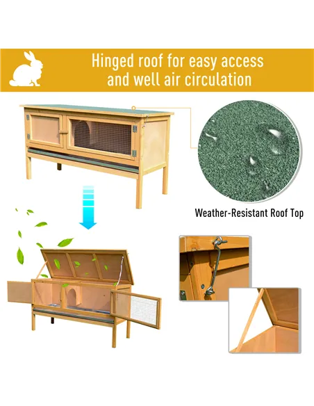 PawHut Guinea Pigs Hutches, 115Lx44.3Wx65H cm, Fir Wood-Yellow/Green